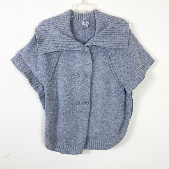 Vintage y2k Worthington Grey Knit Wide Collar Poncho Style Cardigan Sweater - Picture 1 of 5